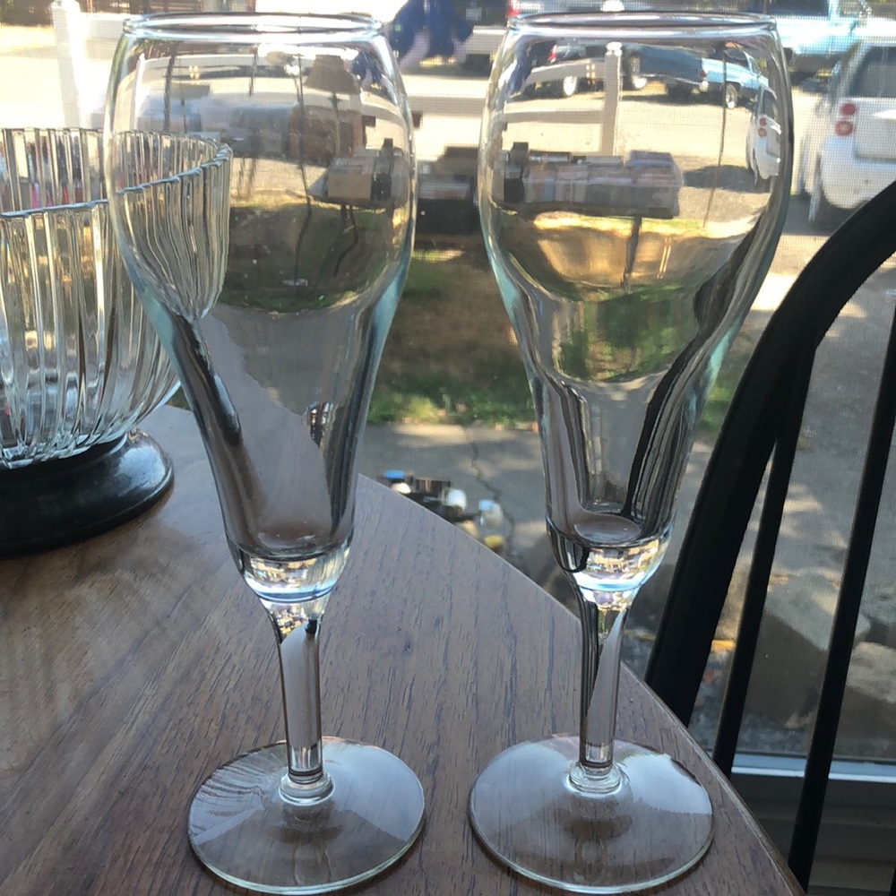 2 Vintage Crystal Champagne Fluted Glasses